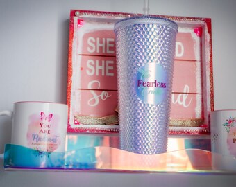 Iridescent Studded Tumbler | 24oz Custom Name Travel Cup with Straw | Personalized Gifts for Her Best Friend Valentines Gift | Galentine