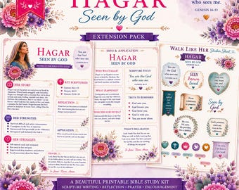 Hagar Bible Study Printable Kit | Women of the Bible Scripture Writing Challenge | Genesis 16:13 Devotional | Christian Journal Stickers