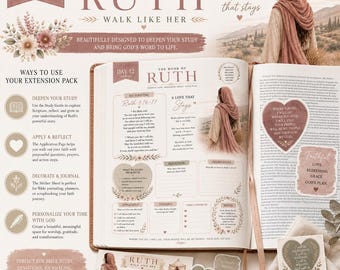 Ruth Bible Study Printable | Women of the Bible Day 12 Extension Pack | Scripture Writing Journal Pages | Bible Journaling Stickers