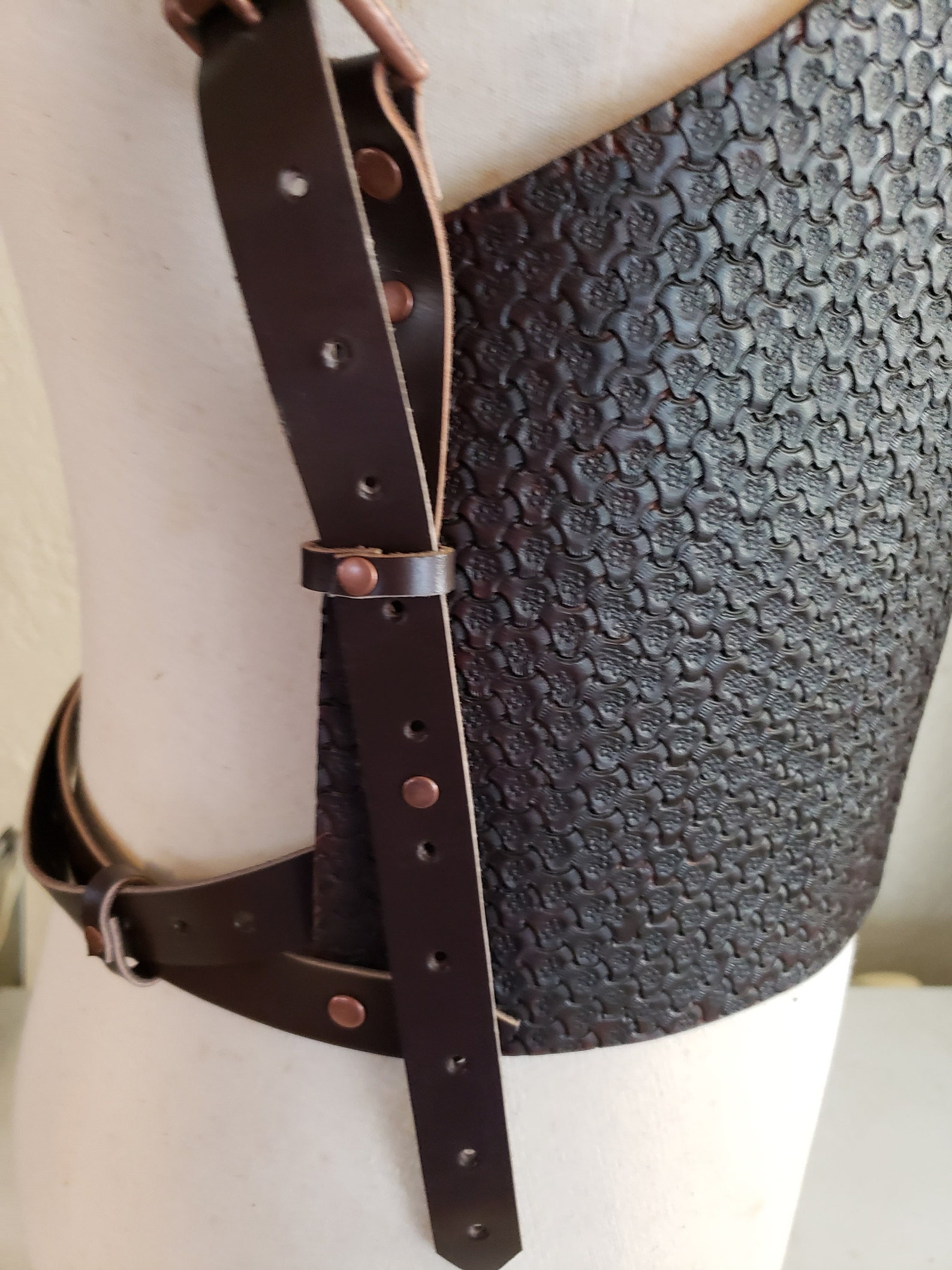 Leather Breastplate Armor Hand stamped design with Hand Tooled Etsy