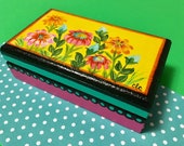 Floral Jewelry Box, Floral Trinket Box, Decorative Box, Girls Jewelry Box, Flower Hinged Box, Keepsake Box, Bedroom Decor, Hand Painted Box