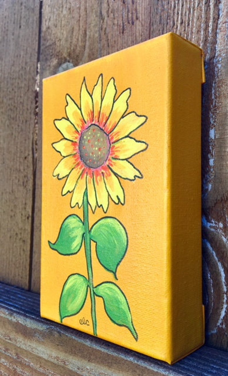 Sunflower Painting 6x4 Mini Canvas Flower Wall Art Wildflower On Canvas Bright Colored Art Sunflower Room Decor Sunflower Lover Gift