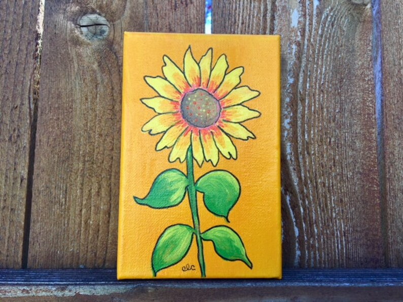 Sunflower Painting 6x4 Mini Canvas Flower Wall Art Wildflower On Canvas Bright Colored Art Sunflower Room Decor Sunflower Lover Gift