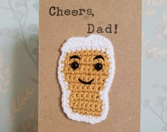 Crochet Fathers Day card, cheers dad, pint of beers