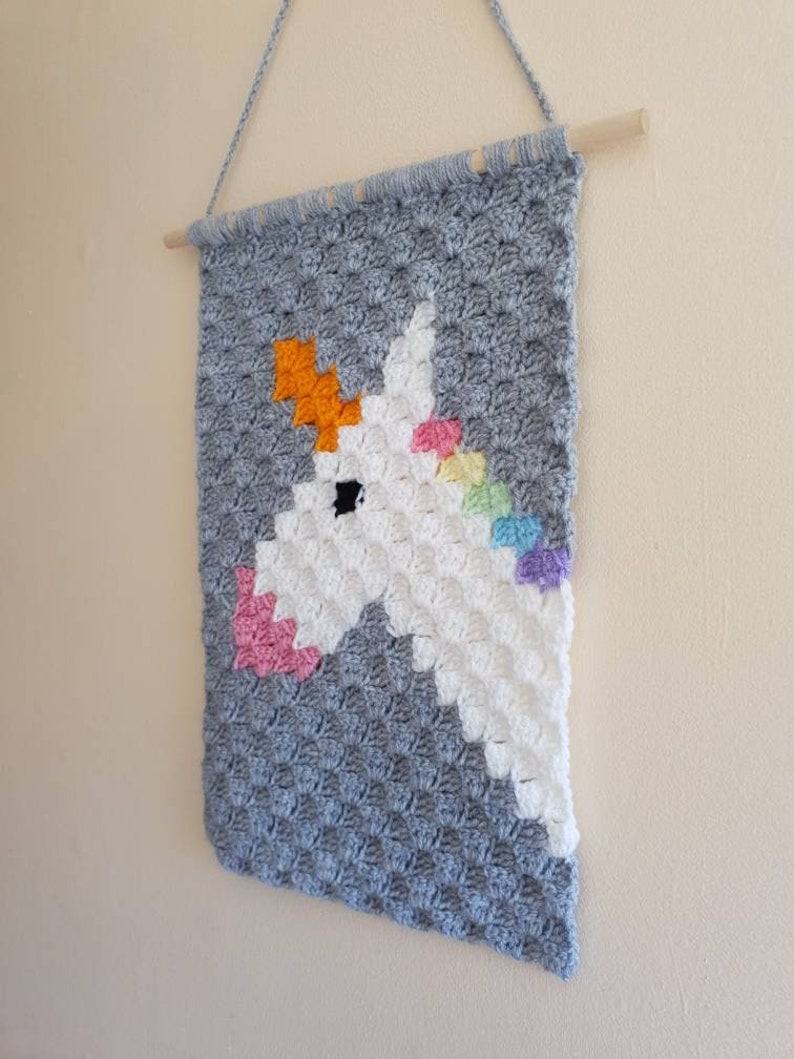 Crochet unicorn wall hanging c2c design Etsy