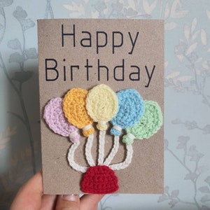 Gehäkelte Happy Birthday Karte, Luftballons Geburtstag