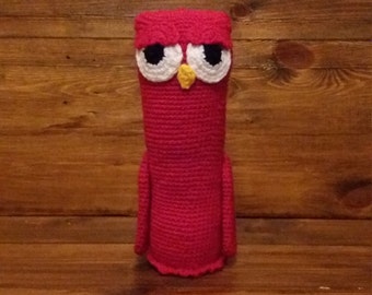 Ruby - Crochet standing owl toy red - tall,  nursery decor, soft toy, plush animal, amigurumi stuffed toy