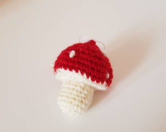 Crochet toadstool decoration, hanging mushroom christmas tree decor