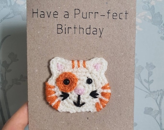 Crochet Have a purr-fect birthday card, novelty cat card