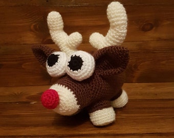 Rodney - Peluche de renne au crochet, décor de pépinière, peluche, peluche, peluche amigurumi, décoration de Noël