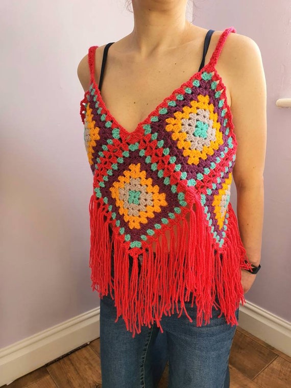 Crochet Granny Square Top With Fringe - Etsy