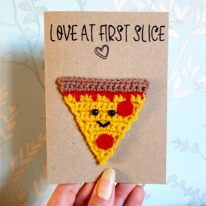 Carte de Saint-Valentin au crochet, coup de foudre, pizza