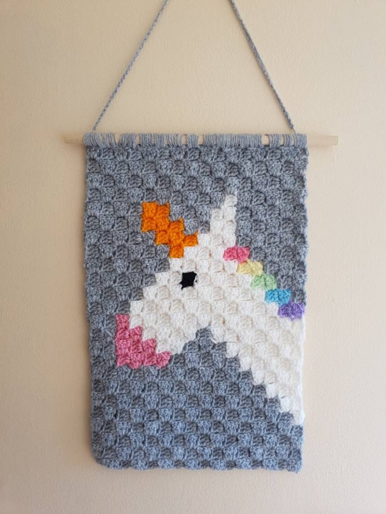 Crochet unicorn wall hanging c2c design Etsy
