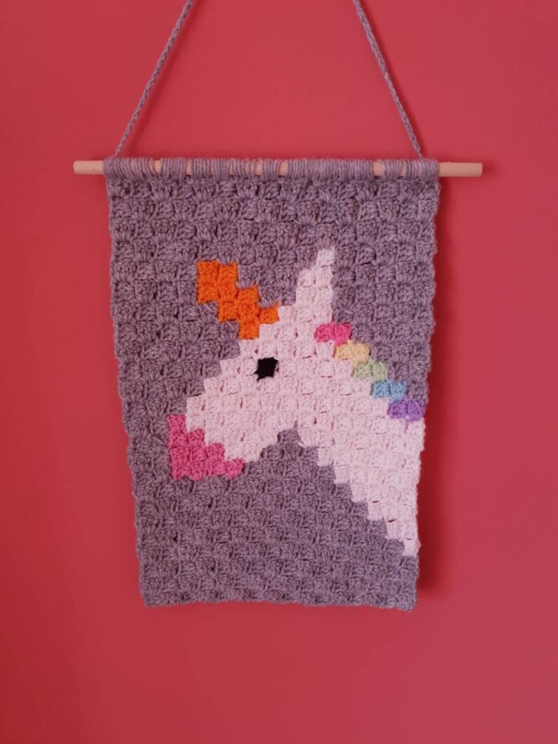 Crochet unicorn wall hanging c2c design Etsy