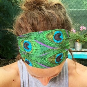 Fitness/Running/Yoga/Workout Wide Headband-PEACOCK FEATHERS
