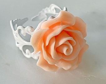 Delicate Peach Filigree Rose Flower Ring