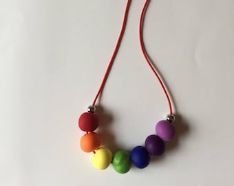 Handmade kids polymer clay necklace, rainbow colour