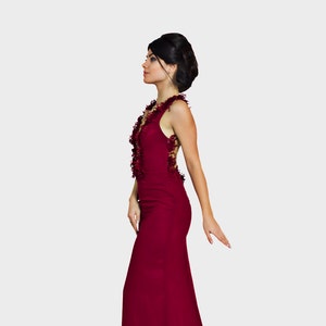 Mother of the bride dress, Long formal dress, Red bridesmaid dress, Backless dress, Burgundy prom dress, Sleeveless romantic chiffon dress image 2