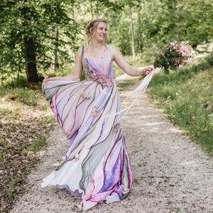 Long Mother of the bride dress, Hand painted silk dress, Wedding guest dress, Long evening gown, Floral maxi dress women, Formal dress