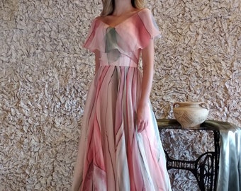 Longue robe de mère de la mariée, robe peinte à la main, robe de bal, robe de bal, robe de bal, longue robe de cérémonie, robe colorée, robe longue à fleurs, robe de soirée