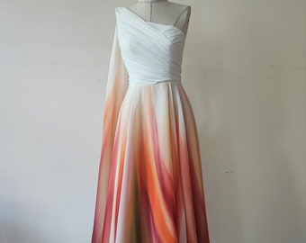 NEW!!! Hand painted ombre wedding dress, Long formal dress, Colorful/colored tea length wedding dress, Floral maxi dress, Evening gown