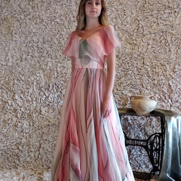 Long Mother of the bride dress,Hand painted dress, Ball gown, Prom dress, Long formal dress, Colorful dress, Floral maxi dress, Evening gown