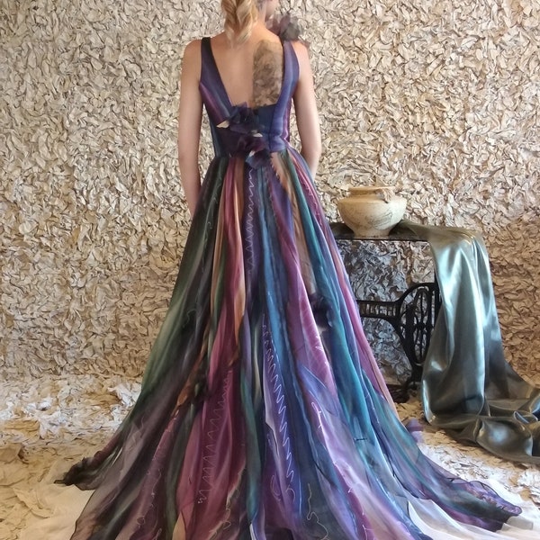 Long Mother of the bride dress,Hand painted dress, Ball gown, Prom dress, Long formal dress, Colorful dress, Floral maxi dress, Evening gown