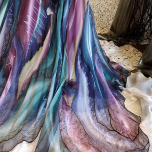 Hand painted silk, Hand painted fabric, 7 meters of hand painted silk, Silk Fabric scraps, Sewing supplies Textile art supplies, Silk fabric