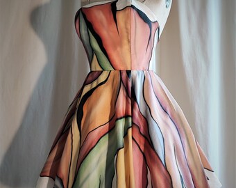 Hand Painted Silk Dress, Short Silk Dress, Ball Gown, Formal Short Dress, Casual Short Dress