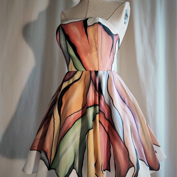 Hand Painted Silk Dress, Short Silk Dress, Ball Gown, Formal Short Dress, Casual Short Dress