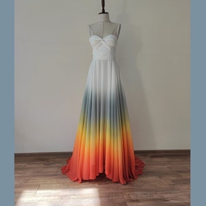 NEW!!! Hand painted ombre wedding dress.Sunset wedding dress.Beach wedding dress.Chiffon dress or silk of choice.Colors of your choice.
