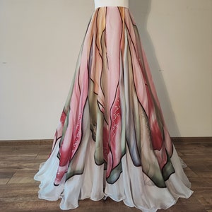 Silk hand painted wedding skirt, Prom skirt, Long formal skirt, Colorful wedding skirt, Floral maxi skirt