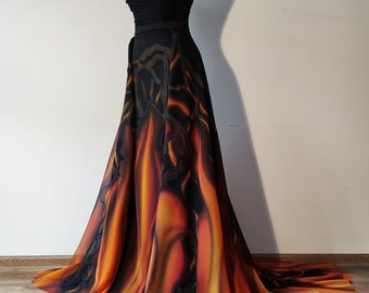 NEW!!! "Lava" wedding dress. Hand painted Fire ombre wedding dress. Volcano аlternative black wedding dress. Long Mother of the bride dress.