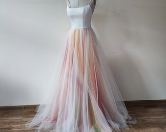 NEW!!! Hand painted ombre wedding dress/skirt, Long formal dress, Colorful wedding dress, Beach wedding dress/skirt, Colors of your choice.