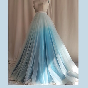 Hand painted ombre wedding skirt.Water blue/Dark cyan ombre skirt.Colorful chiffon wedding skirt.Beach wedding skirt.Color of your choice.