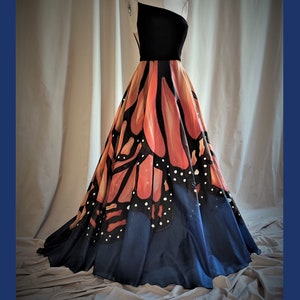 Hand painted monarch butterfly wedding dress. Monarch butterfly wedding dress. Colorful wedding dress. Forest wedding dress