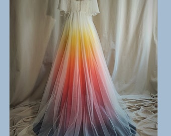 Hand painted ombre wedding dress. Colorful wedding dress. Maxi wedding dress. Sunset wedding dress.Chiffon dress. Beach wedding dress