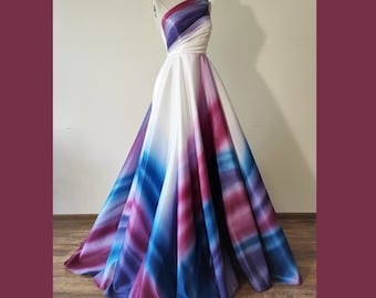 Hand painted taffeta wedding dress.Ombre wedding dress.Prom dress.Magenta wedding dress.Maxi taffeta dress.Colors of your choice.