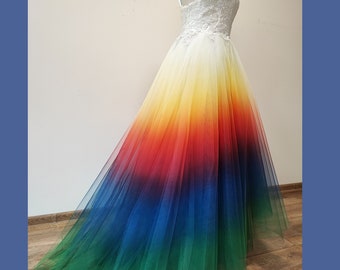 NEW!!! Hand painted ombre wedding dress.Sunset/Rainbow wedding dress.Colorful High Low wedding dress.Colors of your choice.