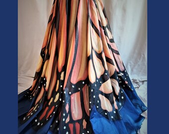 Hand painted monarch butterfly wedding skirt. Monarch butterfly wedding skirt. Colorful wedding skirt. Forest wedding skirt