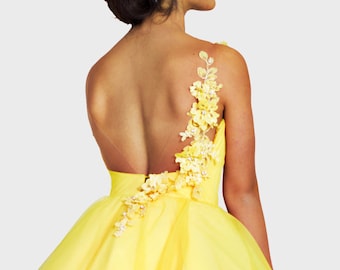 Yellow prom dress, Knee length dress, Short tulle dress, Sexy yellow dress, Elegant short dress, Bridesmaid dress, Formal cocktail dress