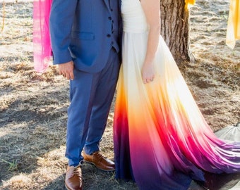 NEW!!! Hand painted ombre wedding dress. Sunset wedding dress. Colorful wedding dress. Chiffon dress or silk of choice. Beach wedding dress