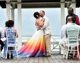 NEW!!! Hand painted ombre wedding dress. Colorful wedding dress. Sunset wedding dress. Colors of your choice - coming soon