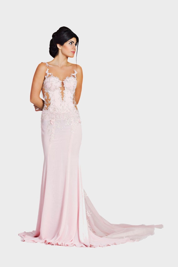 pink sheath wedding dress