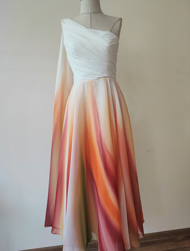 Hand painted ombre wedding skirt/dress, Long formal skirt/dress, Colorful/colored tea length wedding dress, Floral maxi dress, Evening gown image 3