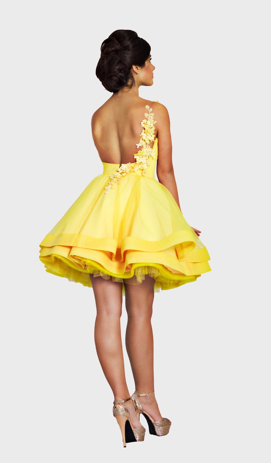 yellow dress with shoes High Low Beach Ruffles Prom Cross Back this homecoming dress is sure to make you stand out and feel fabulous. H&M Yellow Sundress and Lemon