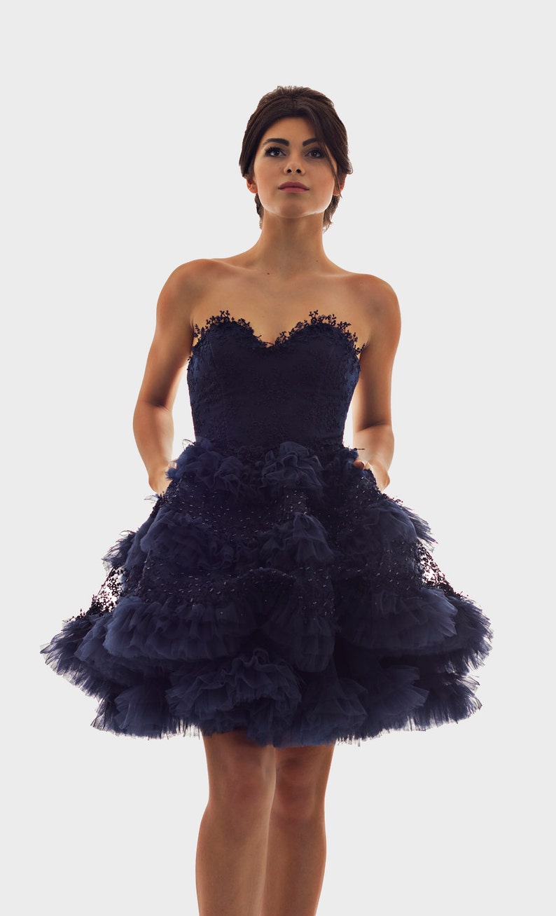 Blue Blush Dress Knee Length Dress Romantic Short Dress Prom Etsy