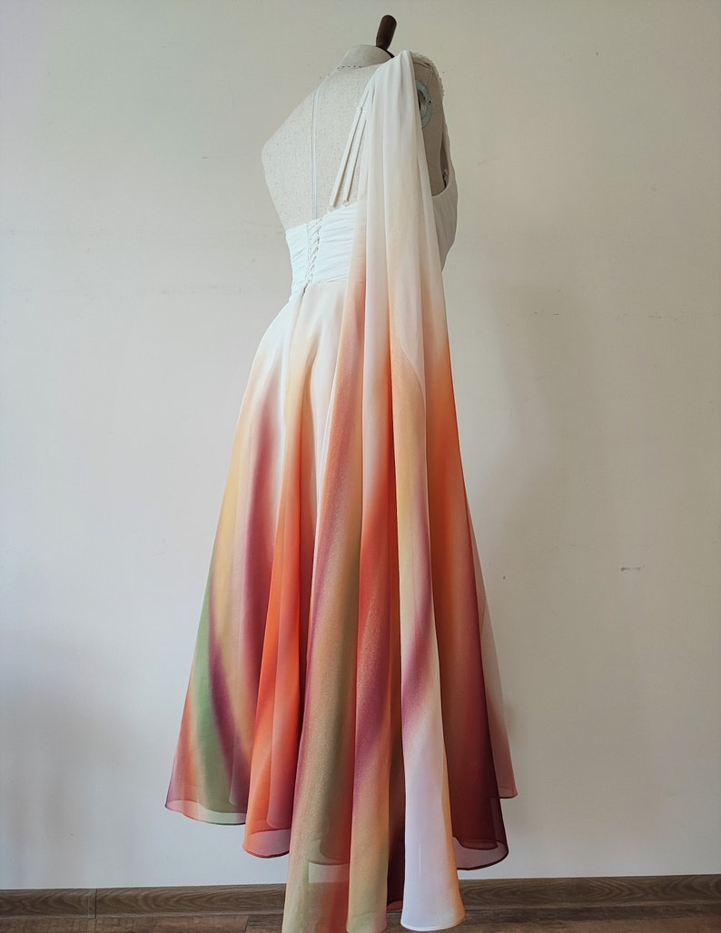 Hand painted ombre wedding skirt/dress, Long formal skirt/dress, Colorful/colored tea length wedding dress, Floral maxi dress, Evening gown image 4