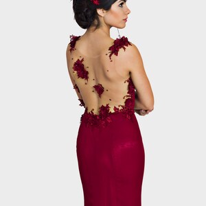 Mother of the bride dress, Long formal dress, Red bridesmaid dress, Backless dress, Burgundy prom dress, Sleeveless romantic chiffon dress image 5