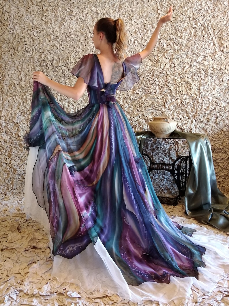 Hand Painted Silk Dress Long Mother of the Bride Dress Etsy Australia